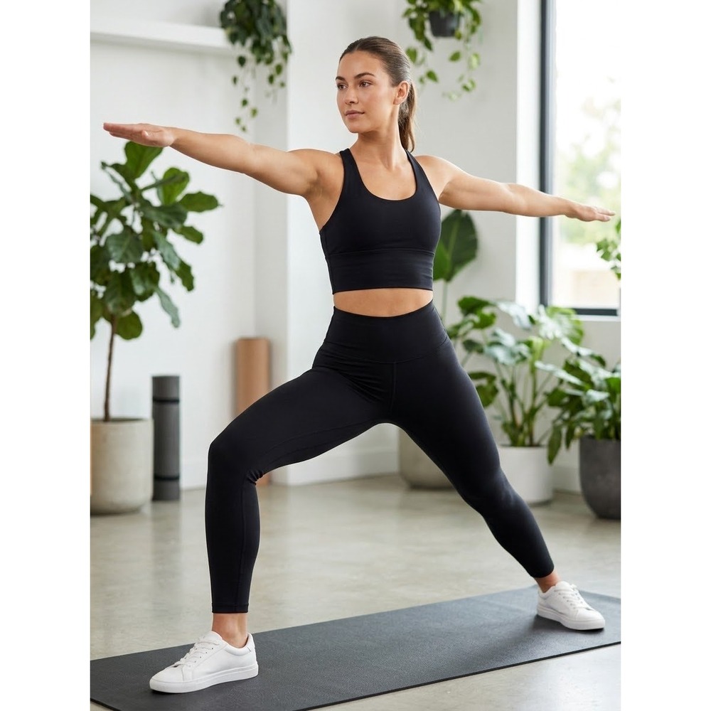 High Waisted Compression Felina Black Polyester Spandex Leggings Size M Medium